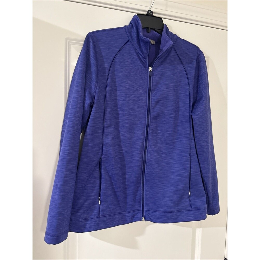 T by Talbots Jacket Womens LARGE Purple Fleece Lined Full Zip Athletic Workout